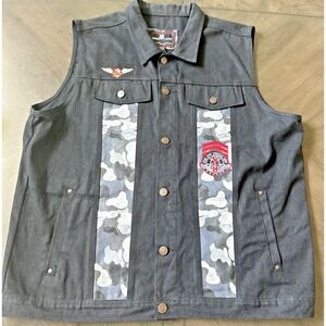 Red Ape Men's Denim Vest with Camo and Studded Trim 4XL Biker Streetwear Sp Ops